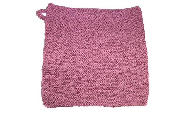 Knitted washcloth in old pink cotton width 22 cm 8,66 inch